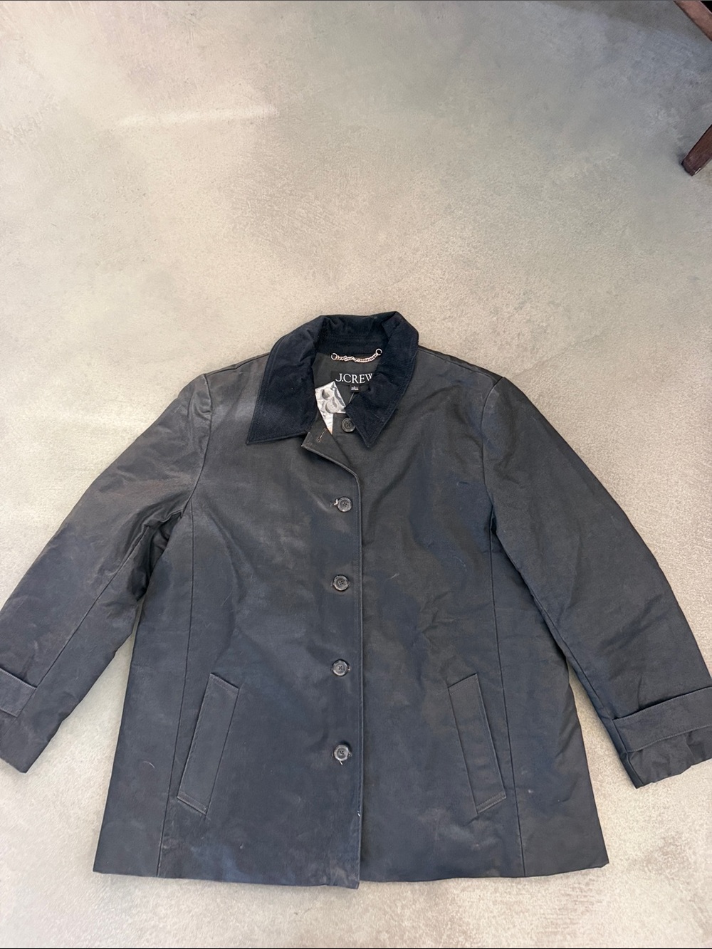 J. Crew Black Women's Wax Barn Coat with Corduroy Collar
